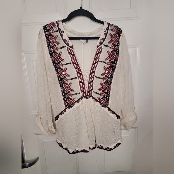 Anthropologie Tops - Akemi & Kin Anthropologie Embroidered Sheer Beautiful Blouse Size Medium